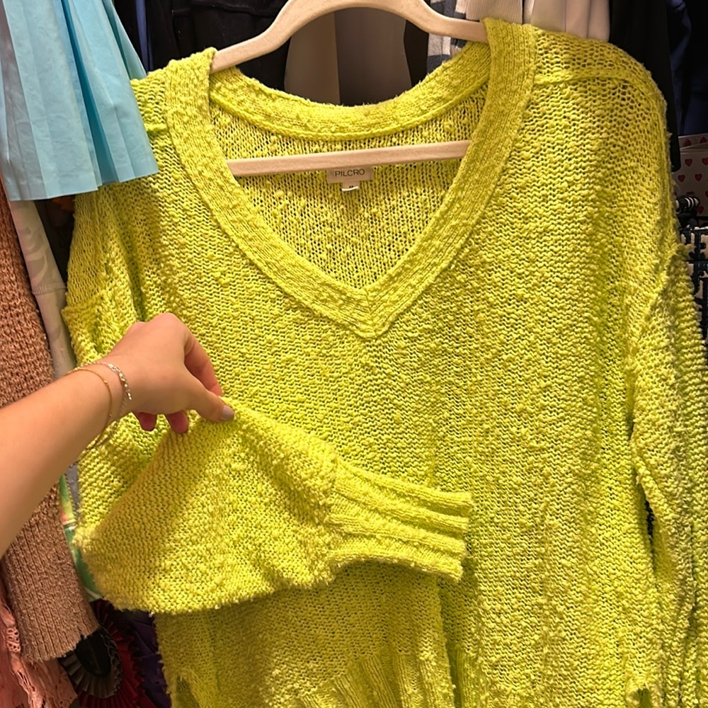 Pilcro anthropology neon green v-neck sweater